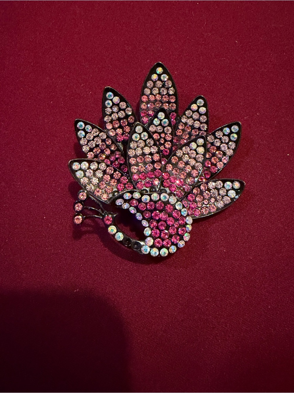 Large Pink Rhinestone Peacock Brooch AB Crystal Statement Pin